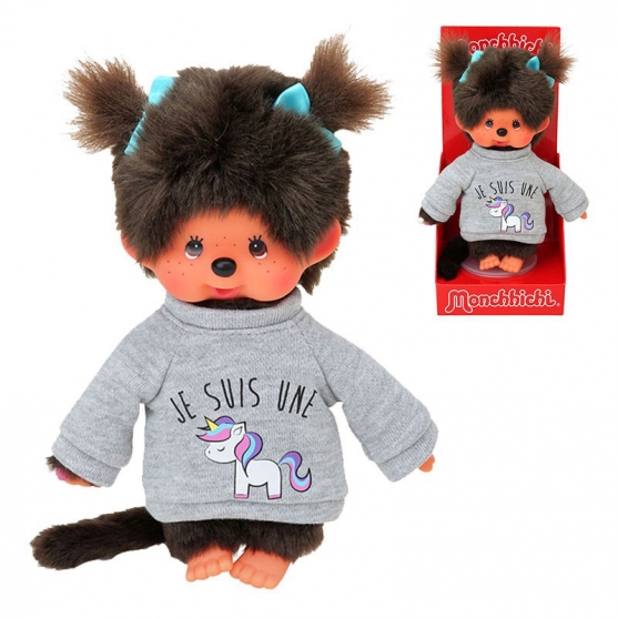 Peluche Monchhichi Chica con Sueter, 20 cm