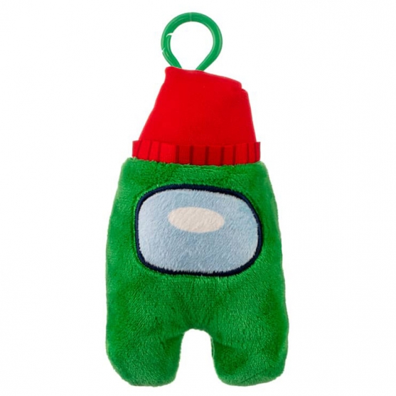 Peluche Among Us Verde con Sombrero Rojo, 15 cm
