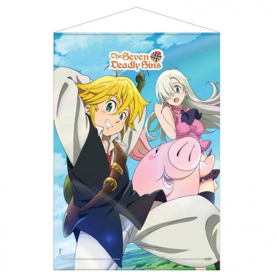 Poster Tela Enrollable The Seven Deadly Sins, Meliodas, Elizabeth y Hawk, 50 x 70 cm