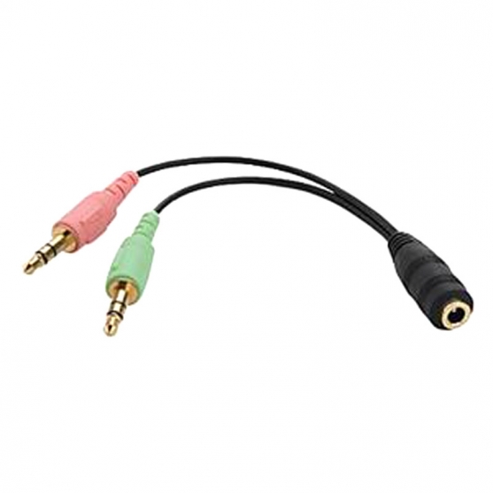 Adaptador Audio Micrófono y Auricular, 1 a 2 Minijack 3,5