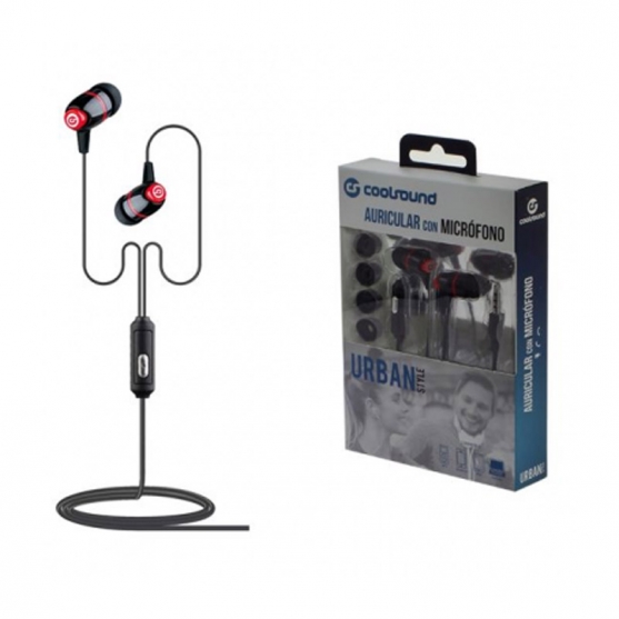 Auriculares con Micrófono Urban Style Negro y Rojo, Coolsound