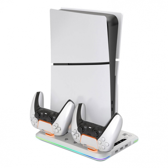 Base Multifunción y Carga Mandos RGB Led Playstation 5 Slim, Blackfire