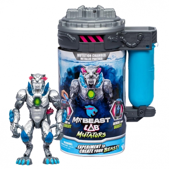 Cámara de Mutación con Figura Articulada Mr Beast Lab Mutators, Metallic Panther 13 cm