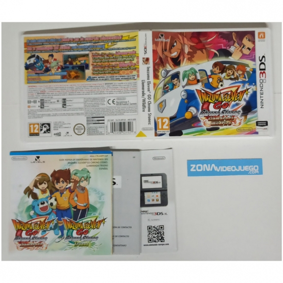 Caja y Manual, Inazuma eleven Go Chrono Stones llamarada, Nintendo 3ds, Pal-Esp. SIN JUEGO