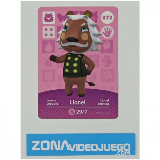 Animal Crossing tarjeta amiibo, 072 Lionel, Original Nintendo