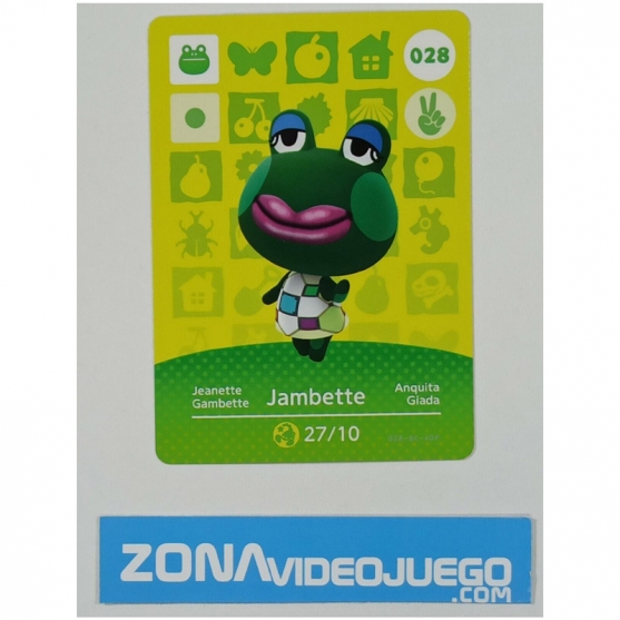 Animal Crossing tarjeta amiibo, 028 Jambette (Anquita) Original Nintendo
