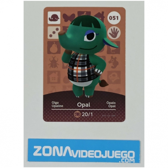 Animal Crossing tarjeta amiibo, 051 Opal (Ópalo), Original Nintendo