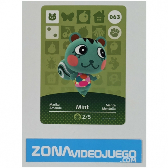 Animal Crossing tarjeta amiibo, 063 Mint (Menta), Original Nintendo