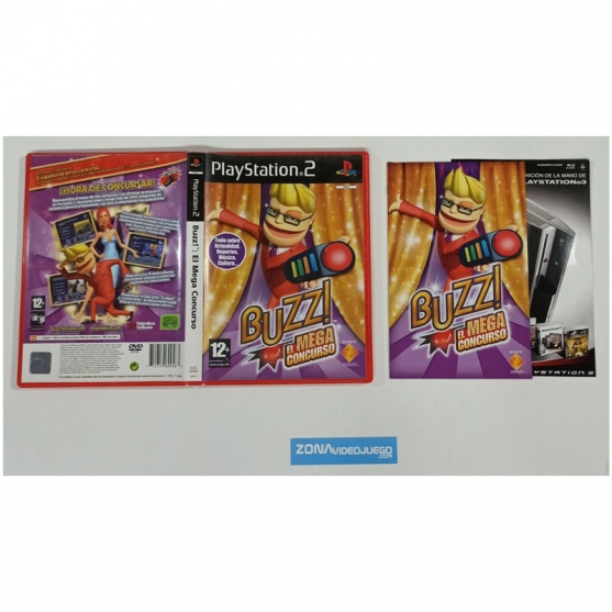 Caja y Manual, Buzz el mega concurso, playstation 2, Pal-Esp. SIN JUEGO