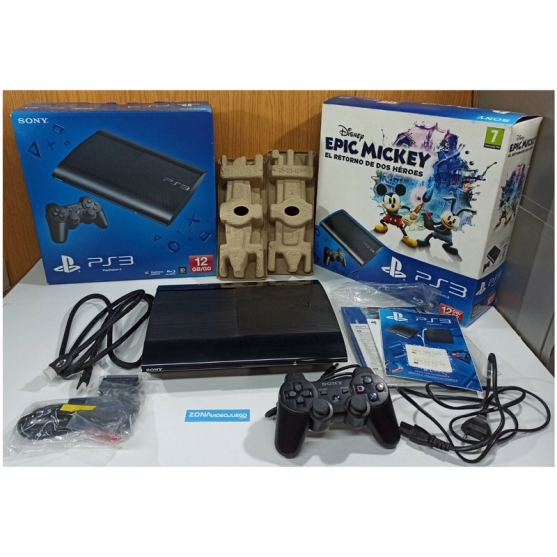 Consola Playstation 3 Ultra Slim 12 GB CECH-4004A. Con mando, cables, caja