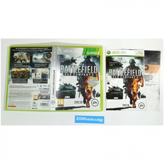 Caja y manual, Battlefield Bad Company 2, Xbox 360, Pal-Esp, SIN JUEGO