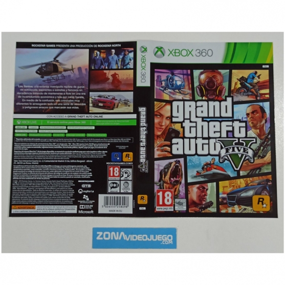 Caratula Grand Theft Auto V, GTA V, Xbox 360, Pal-Esp. SIN JUEGO